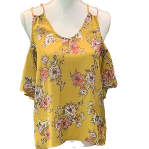 🔥🔥SALE🔥🔥BLUE RAIN Mustard Yellow Floral Cold Shoulder Top